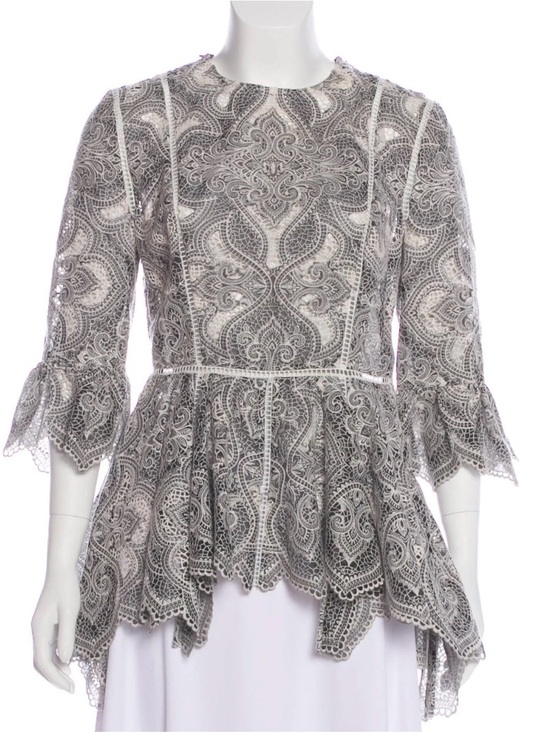 Zimmermann Tops - Zimmermann Gray Lace Peplum Blouse
